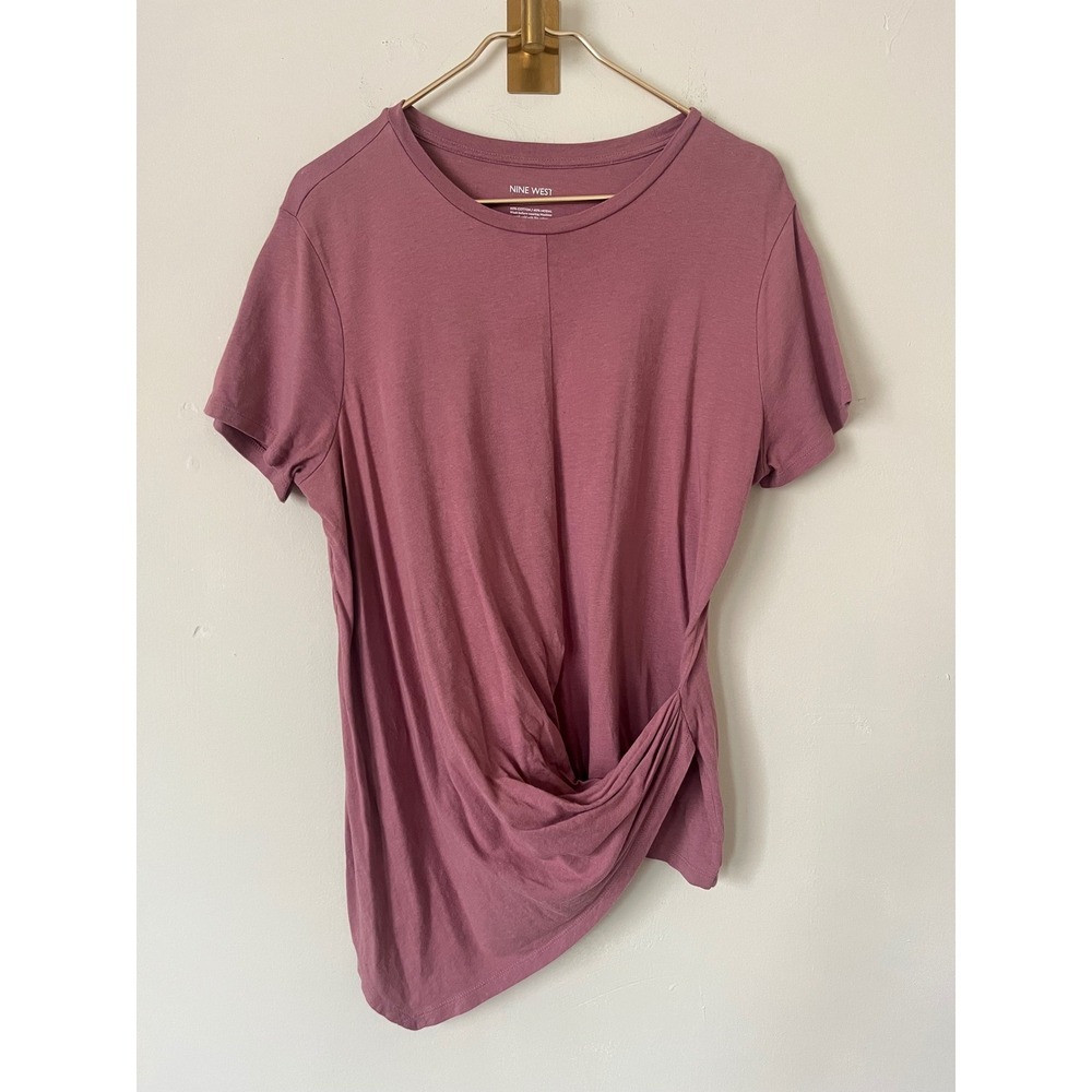 Nine West Mauve Pink Twist Front Asymmetrical Hem Short Sleeve T-Shirt boho